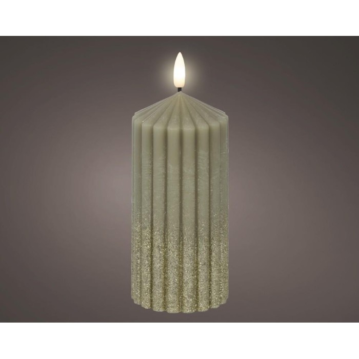 CANDELA LED CILINDRO VERDE ORO H.15 D.7